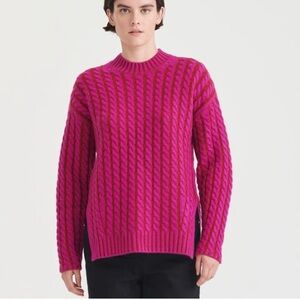 Naadam Wool Cashmere Striped Cable Crewneck